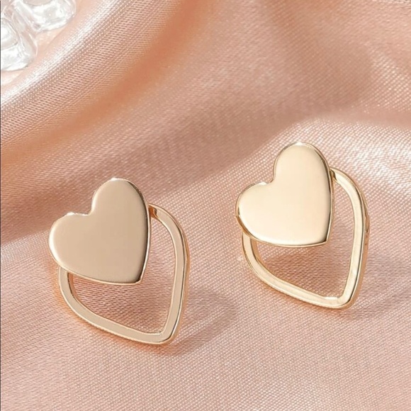 Gold 𝅺3/$30 Heart Stud Earrings - Picture 2 of 2